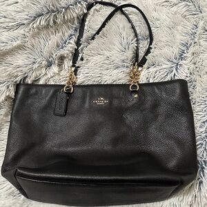 Coach Black Pebbled Leather Tote with Gold Accents
